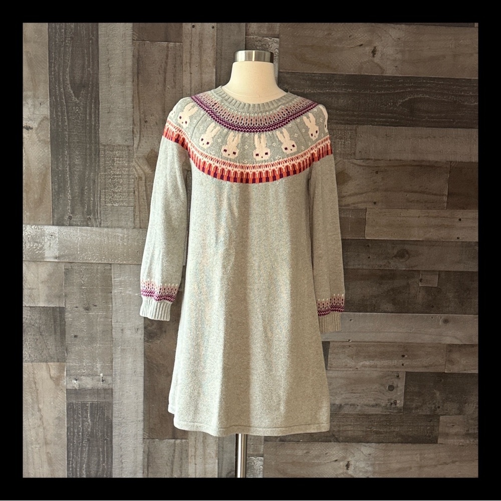 Tea Collection gray knit dress girls size 12 nordic bunny rabbit pattern winter